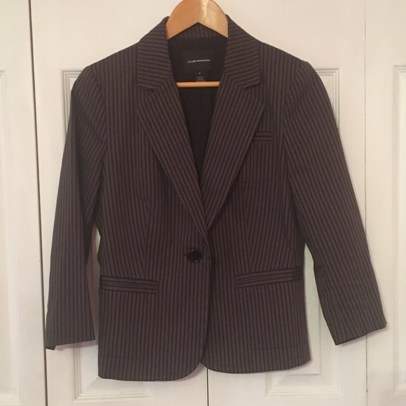 {CLUB MONACO} Striped Brown Navy Blazer Sz 6 - Picture 2 of 7